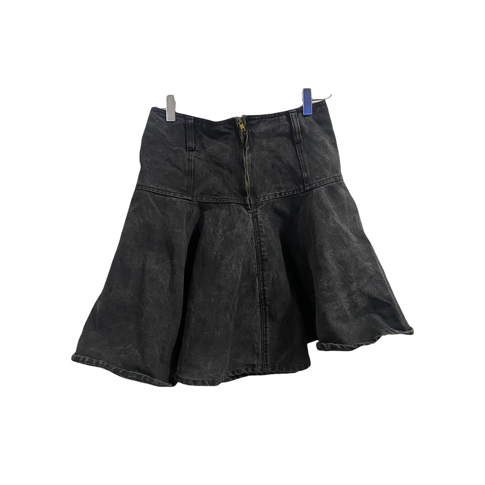 Vintage Black Acid Wash Denim Fit and Flare Mini Skirt Size 7